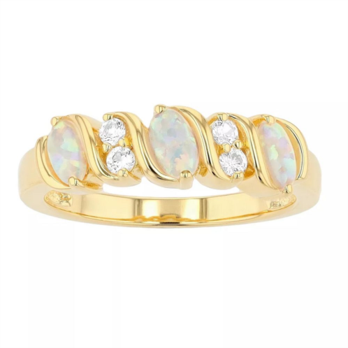 Gemminded 18k Gold over Sterling Silver Lab Created Opal Band Ring with Lab Created White Sapphire Accent