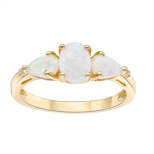 Gemminded 18k Gold Over Silver Lab-Created Opal & Diamond Accent 3-Stone Ring