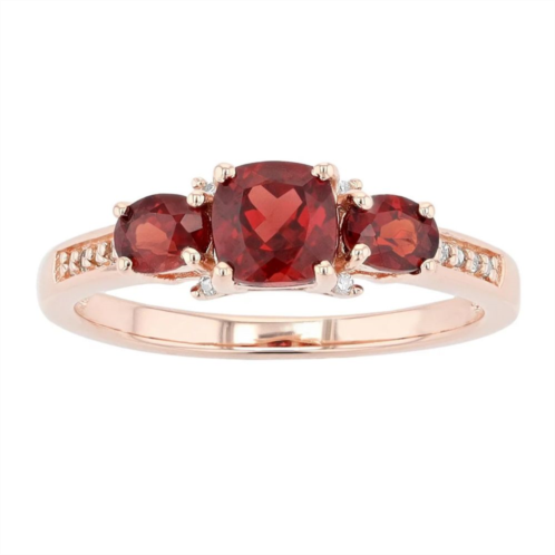 Gemminded 18k Rose Gold Over Silver Garnet & Diamond Accent 3-Stone Ring