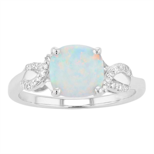 Gemminded Sterling Silver Lab-Created White Opal & 1/10 Carat T.W. Diamond Ring