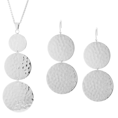 Athra NJ Inc Sterling Silver Hammered Disc Pendant & Drop Earring Set