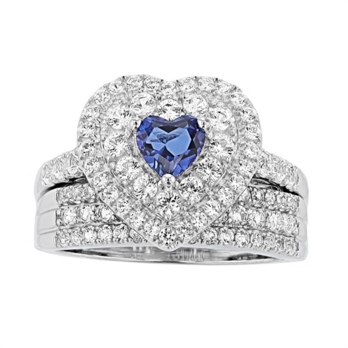 Unbranded Sterling Silver Gemstone Heart Engagement Ring Set