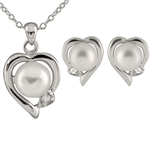 Unbranded Sterling Silver Freshwater Cultured Pearl Heart Pendant & Earring Set
