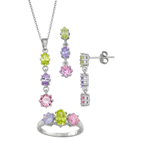 Unbranded Sterling Silver Pastel Cubic Zirconia Pendant, Earring & Ring Set
