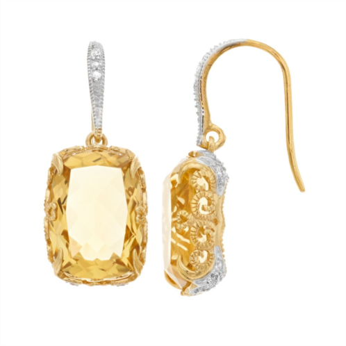 SIRI USA by TJM 14k Gold Over Silver Citrine & White Topaz Cushion Earrings