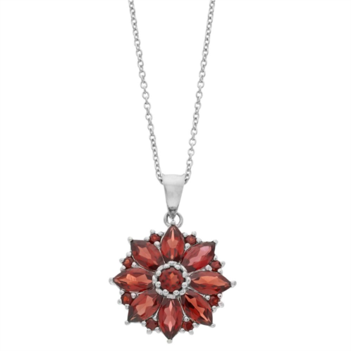 SIRI USA by TJM Sterling Silver Garnet Floral Pendant Necklace