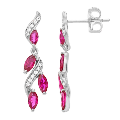Unbranded Sterling Silver Lab-Created Ruby & Lab-Created White Sapphire Earrings