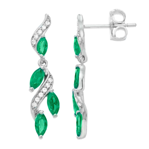 Unbranded Sterling Silver Lab-Created Emerald & Lab-Created White Sapphire Earrings