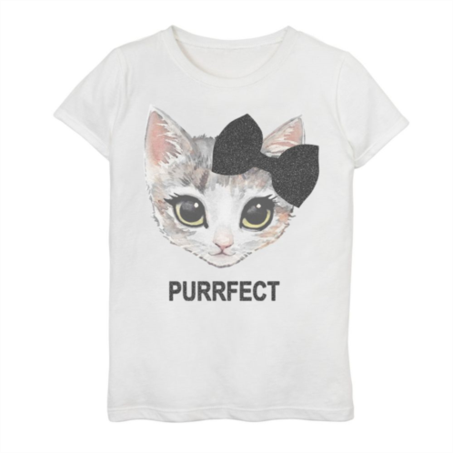 Licensed Character Girls 7-16 Kitty Bow Portrait Purrfect Text Graphic Tee