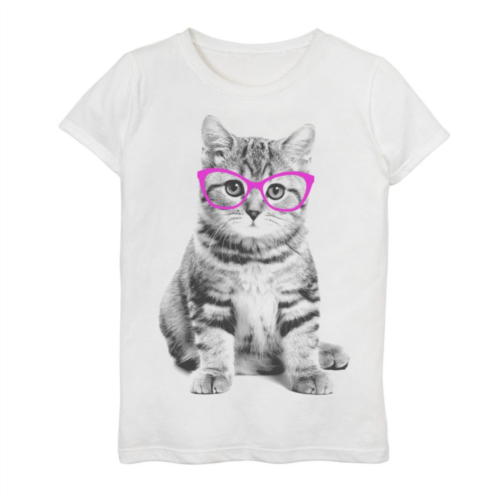 Licensed Character Girls 7-16 Glasses Cat Black And White Portrait Graphic Tee
