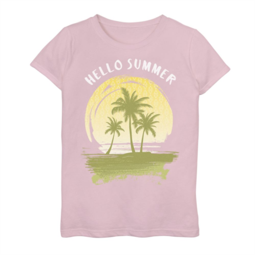 Licensed Character Girls 7-16 Hello Summer Sunset And Palm Trees Sketch Graphic Tee