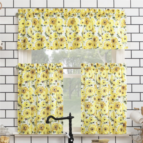 No. 918 Sunny Sunflower Print Semi-Sheer Rod Pocket Kitchen Curtain Valance & Tiers Set