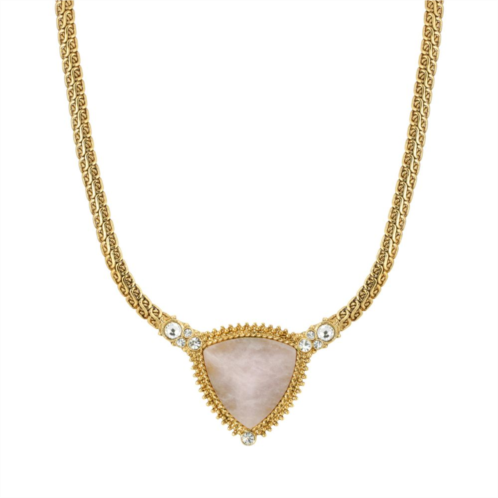 1928 Gold Tone Triangle Stone Pendant Necklace