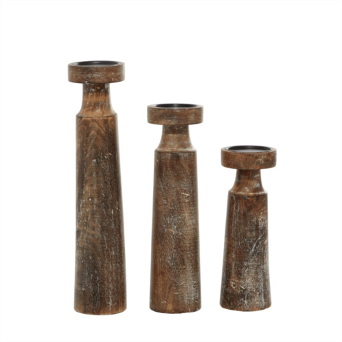 Stella & Eve Rustic Cylindrical Whitewash Candleholder 3-piece Set