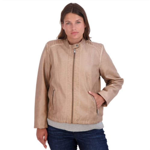 Plus Size Sebby Collection Faux-Leather Racing Jacket