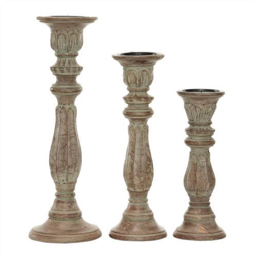 Stella & Eve Distressed Gray Finish Candle Holder Table Decor 3-piece Set