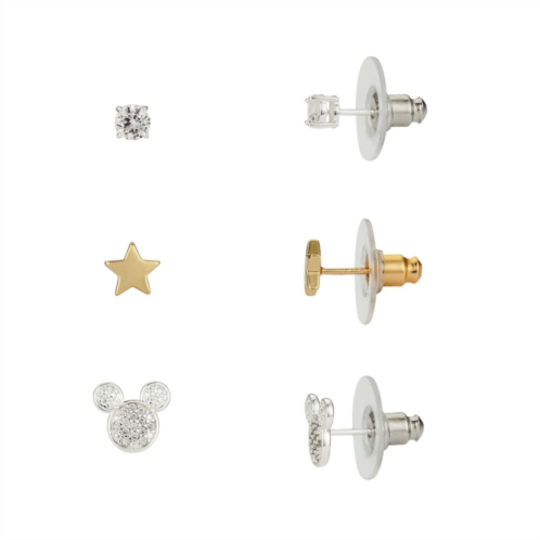 Disneys Mickey Mouse Cubic Zirconia & Gold Star Stud Earring Set