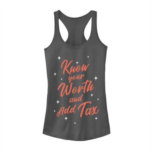 Unbranded Juniors Know Your Worth And Add Tax Script Tank Top