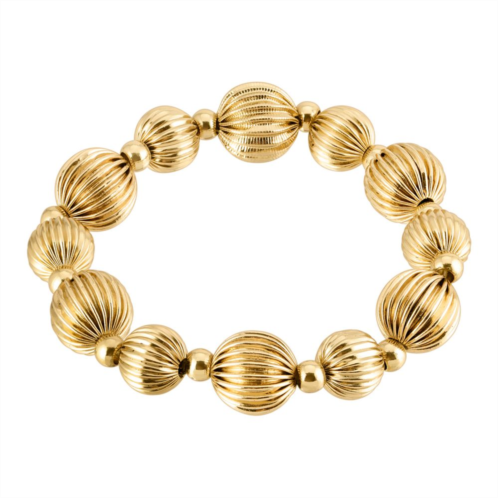 1928 Gold Tone Textured Beaded Stretch Bracelet