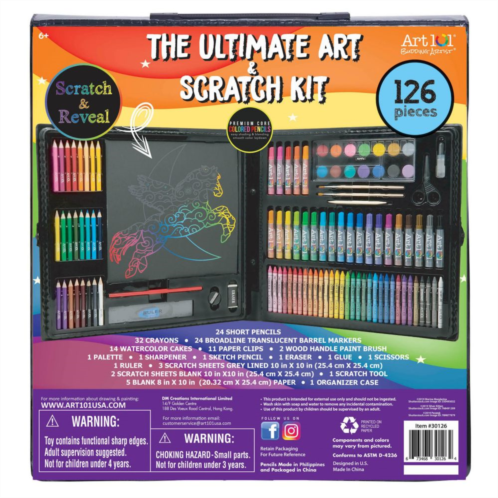 Art 101 Budding Artist Ultimate Art and Scratch Art Kit with 126 Pieces in an Organizer Case