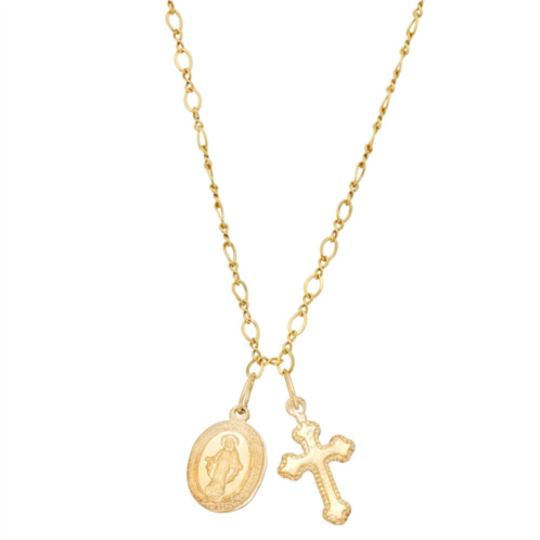 Kids Charming Girl 14k Gold Filled Saint Mary & Cross Pendant Necklace