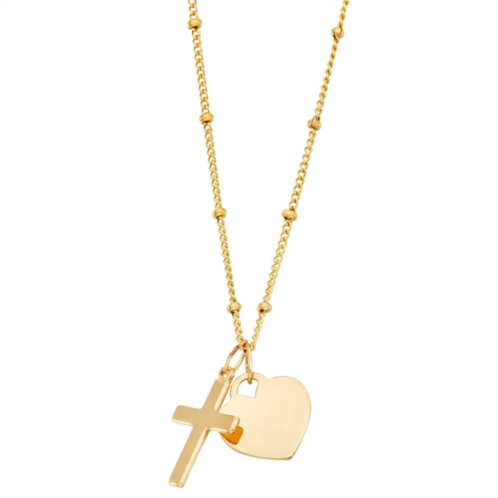 Kids Charming Girl 14k Gold Heart & Cross Pendant Necklace
