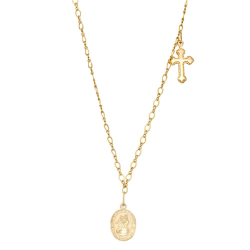 Kids Charming Girl 14K Gold Filled Saint Christopher & Cross Pendant Necklace