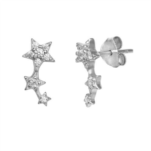PRIMROSE Sterling Silver Cubic Zirconia Triple Star Stud Earrings