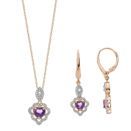 Unbranded 14k Rose Gold Over Silver Amethyst & Lab-Created White Sapphire Pendant & Earring Set