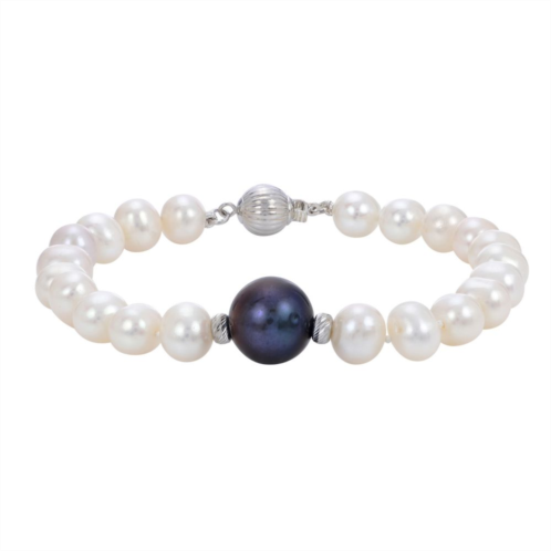 PearLustre by Imperial Dyed Black & White Freshwater Cultured Pearl Station Bracelet
