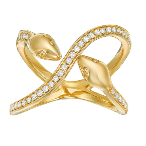 Gemminded 18k Gold Over Silver 1/4 Carat T.W. Diamond Two-Headed Snake Ring