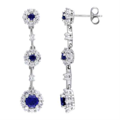 Stella Grace Sterling Silver Lab-Created Blue & White Sapphire Dangle Earrings