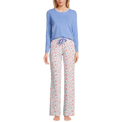 Womens Lands End Knit Long Sleeve Pajama Top & Pajama Pants Sleep Set