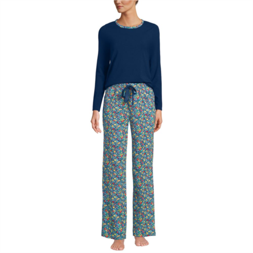 Petite Lands End Womens Knit Long Sleeve Pajama Top & Pajama Pants Sleep Set