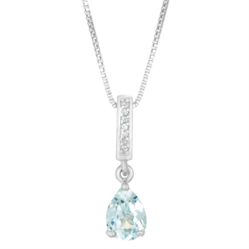 Gemminded Sterling Silver Aquamarine & White Topaz Accent Pendant Necklace