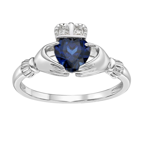 Gemminded Sterling Silver Lab-Created Sapphire & Diamond Accent Claddagh Ring