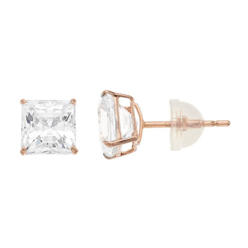 Renaissance Collection 10k Rose Gold Square Cubic Zirconia Stud Earrings