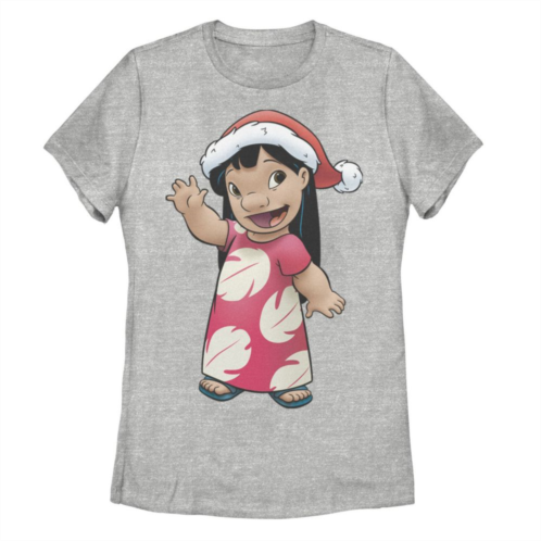 Juniors Disneys Lilo & Stitch Christmas Lilo Santa Hat Portrait Graphic Tee