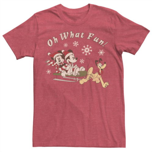 Mens Disney Mickey, Minnie And Pluto Oh What Fun! Christmas Sled Tee