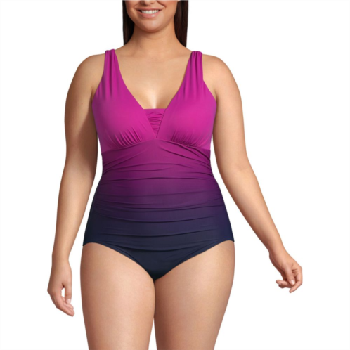 Plus Size Lands End Grecian Slendersuit Tummy Control One-Piece Swimsuit