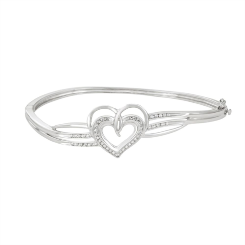 Unbranded Sterling Silver 1/4 Carat T.W. Diamond Heart Bangle Bracelet