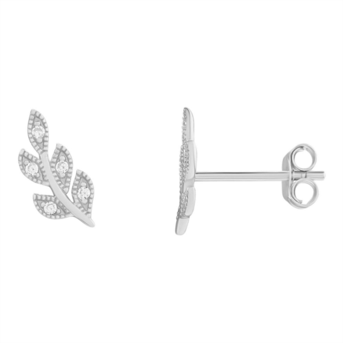 PRIMROSE Sterling Silver Cubic Zirconia Accent Beaded Leaf Stud Earrings
