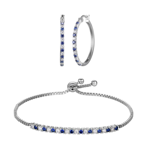 Unbranded Sterling Silver Lab-Created Sapphire & Cubic Zirconia Bracelet & Hoop Earring Set