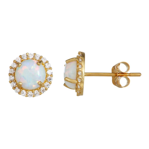 Forever Radiant 10k Gold Lab-Created White Opal Halo Earrings