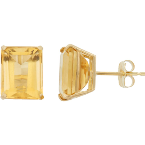 Designs by Gioelli 10k Gold Citrine Emerald Cut Solitaire Stud Earrings