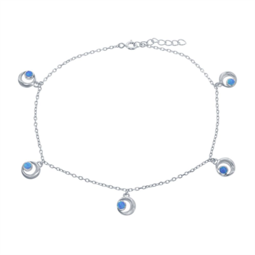 Unbranded Sterling Silver & Lab-Created Blue Opal Crescent Moon Anklet