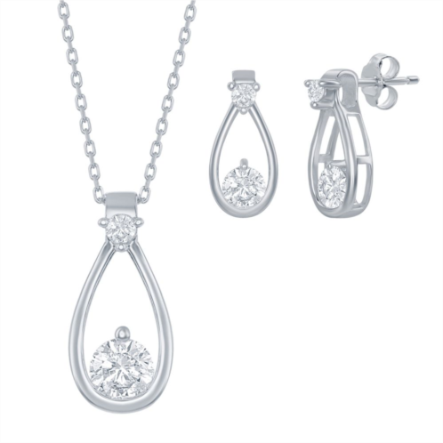 Unbranded Sterling Silver Cubic Zirconia Open Teardrop Pendant Necklace & Earrings Set