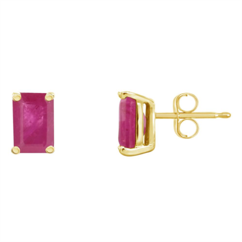 Celebration Gems 14k Gold Emerald Cut Ruby Stud Earrings