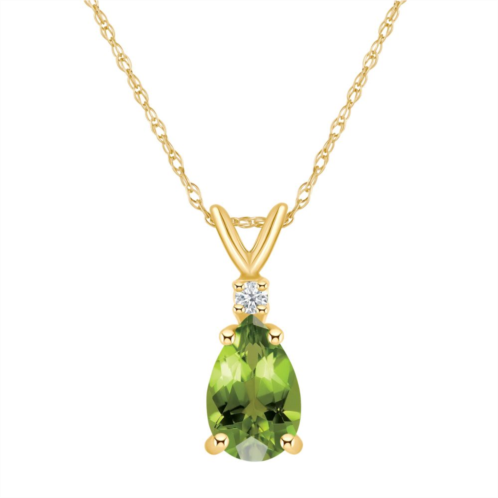 Celebration Gems 14k Gold Pear Shaped Peridot & Diamond Accent Pendant Necklace