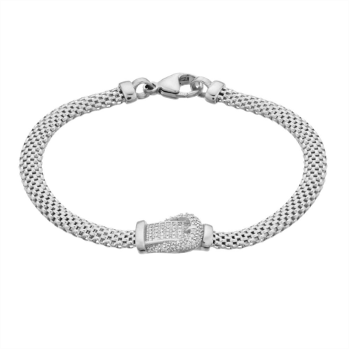 Unbranded Sterling Silver Cubic Zirconia Belt Buckle Mesh Bracelet